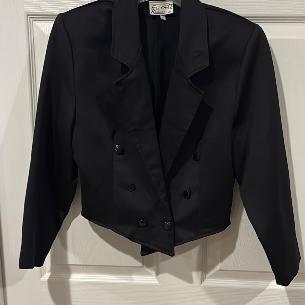 Vintage Black Cropped Double-Breasted Blazer Jacket